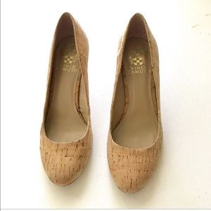 Vince Camuto Cork Pumps Wood Grain Heels